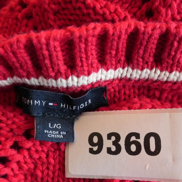 Tommy Hilfiger Sweater Womens Large Red Open Knit Diamond Cotton Casual Classic - Picture 10 of 11
